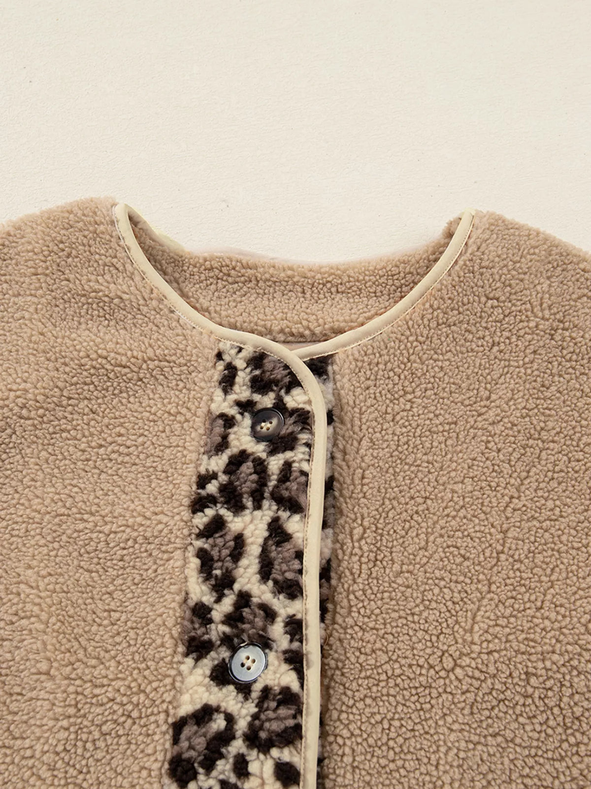 Casual Leopard Print Accent Plush Jacket with Pockets in Camel, view 10