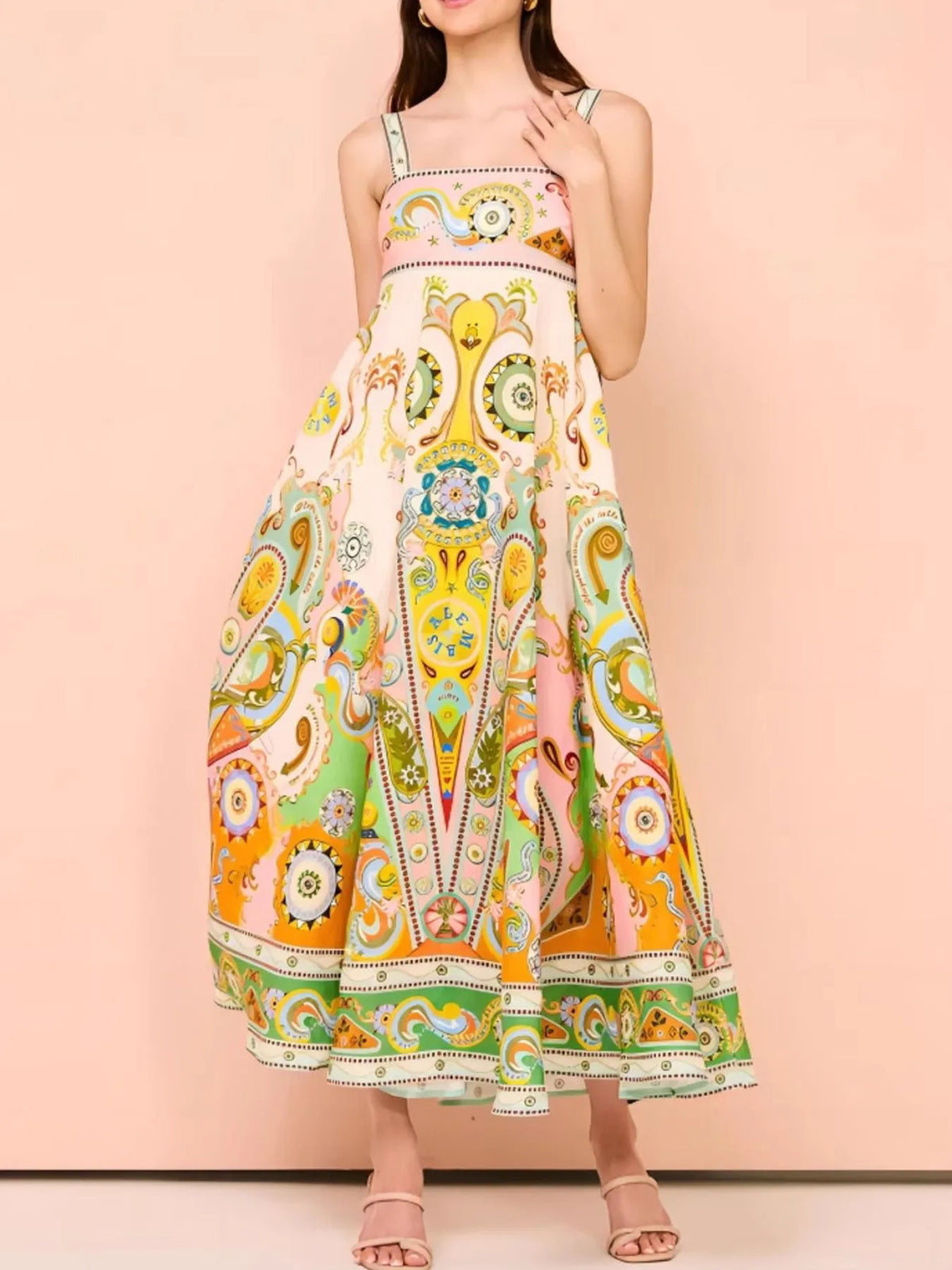 Paisley Print Square Neck Summer Dress - Lilixa.store