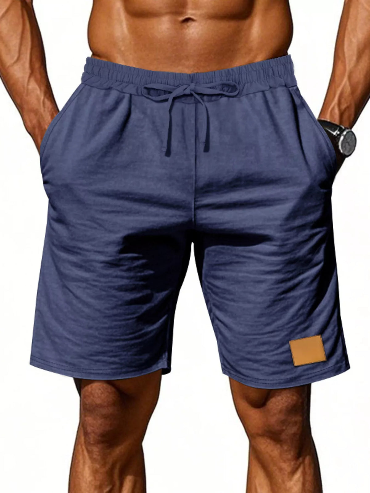 Men's Full Size Casual Drawstring Shorts Plus Size in Navy Blue