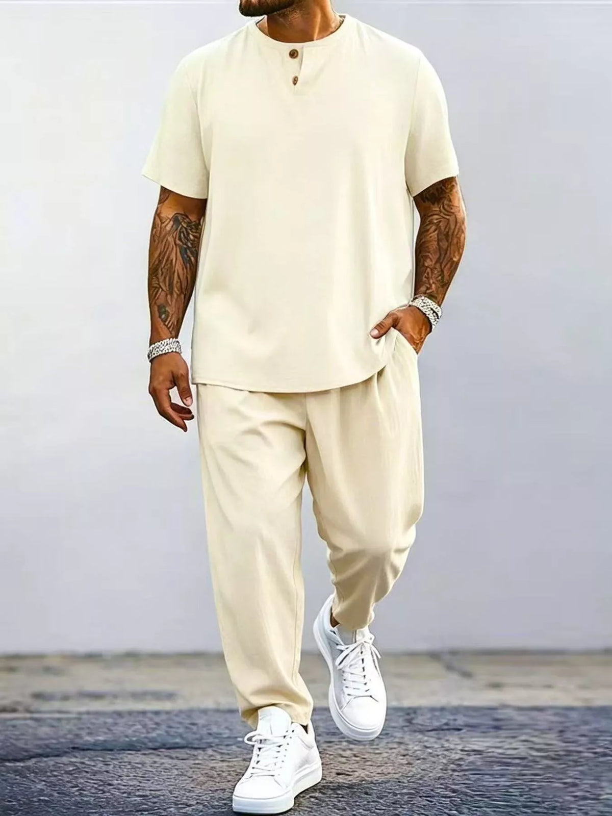 Men's Plus Size Casual Short Sleeve Top and Pants Set - Lilixa.store