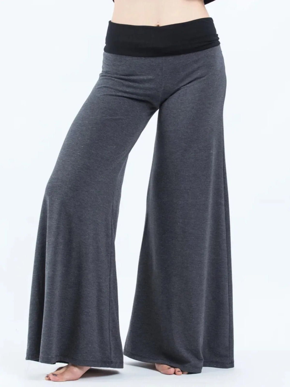 High Waisted Wide Leg Yoga Pants with Contrast Waistband - Lilixa.store