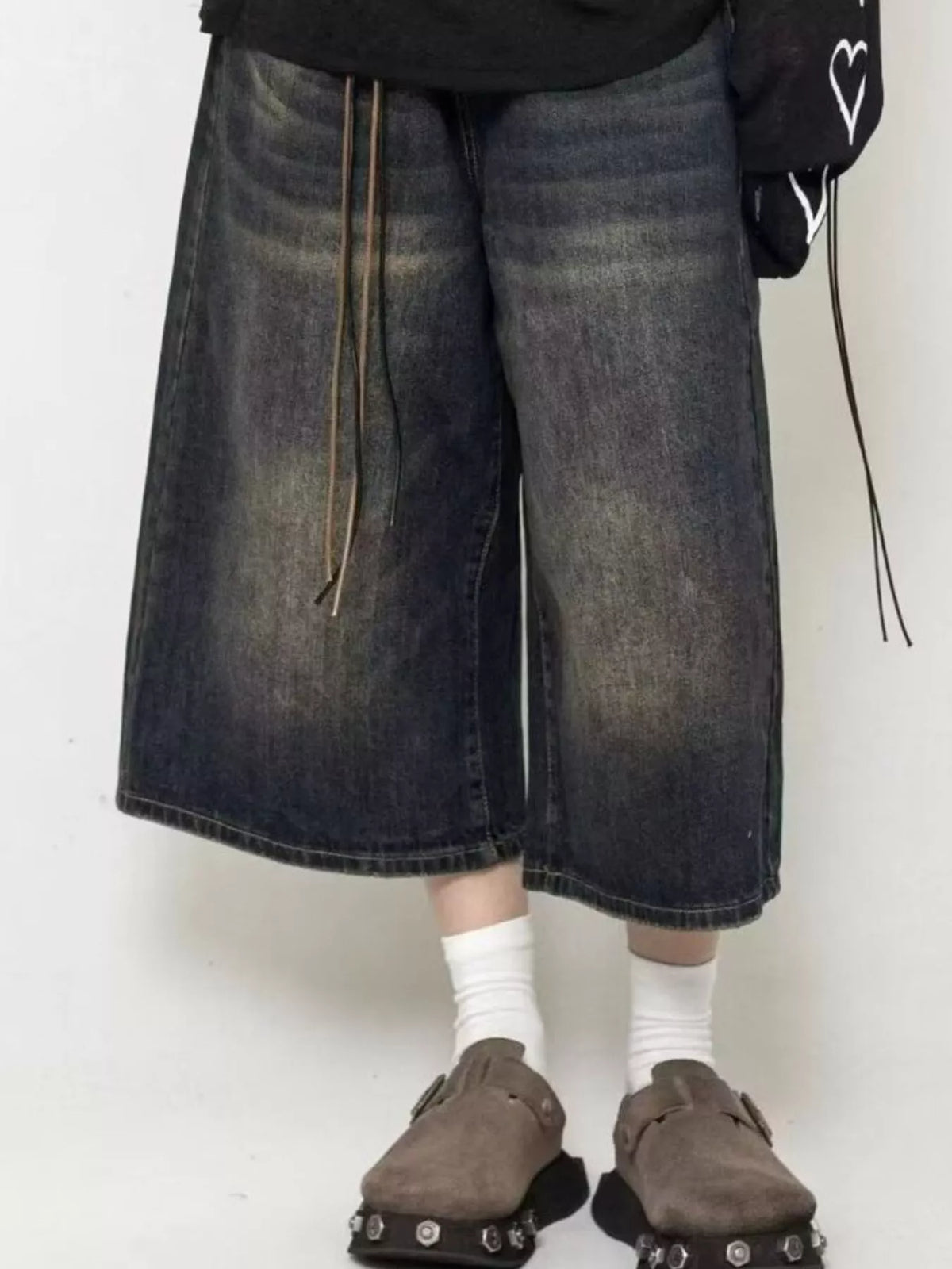 Men's Full Size Wide Leg Washed Denim Capris Plus Size - Lilixa.store