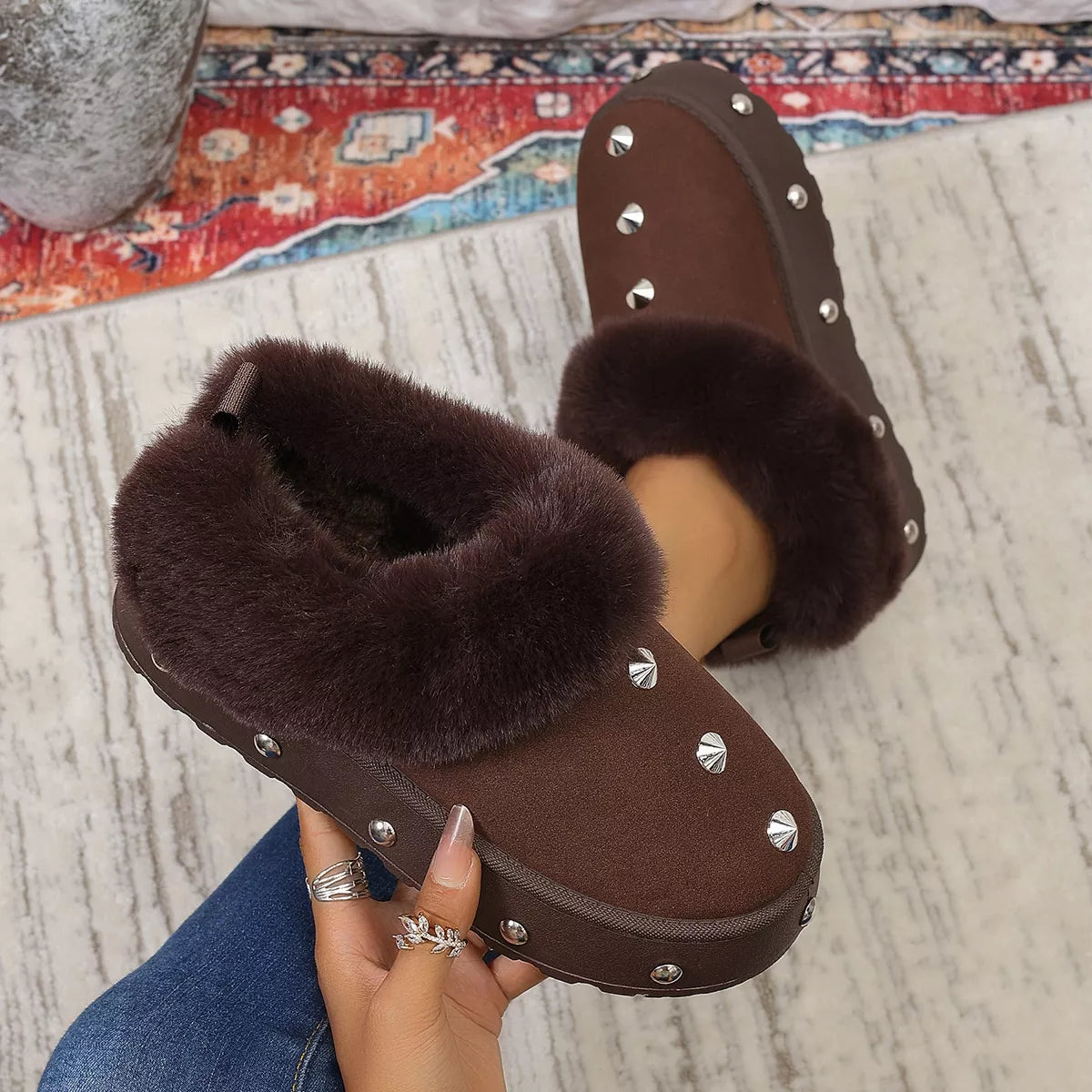 Studded Platform Faux Fur Lined Winter Boots - Lilixa.store