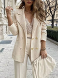 Texture Knit Double-Breasted Blazer - Lilixa.store