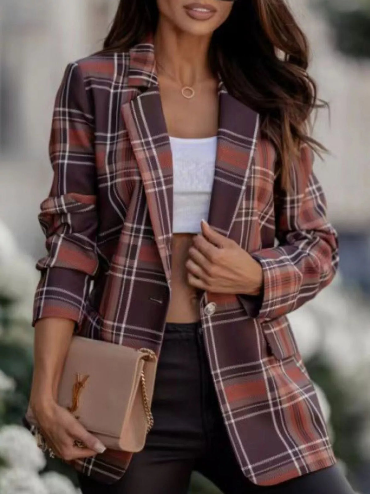 Plaid Lapel Collar Blazer - Lilixa.store