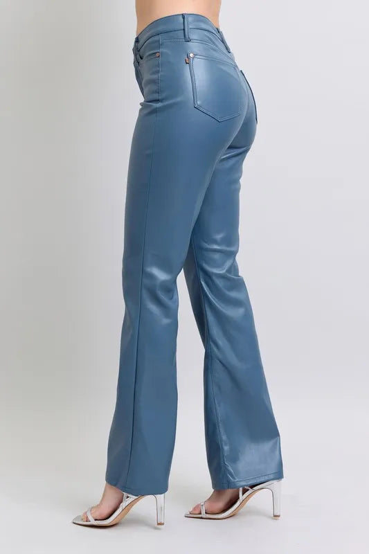 Judy Blue Full Size High Waist Tummy Control Faux Leather Bootcut Pants Plus Size - Lilixa.store