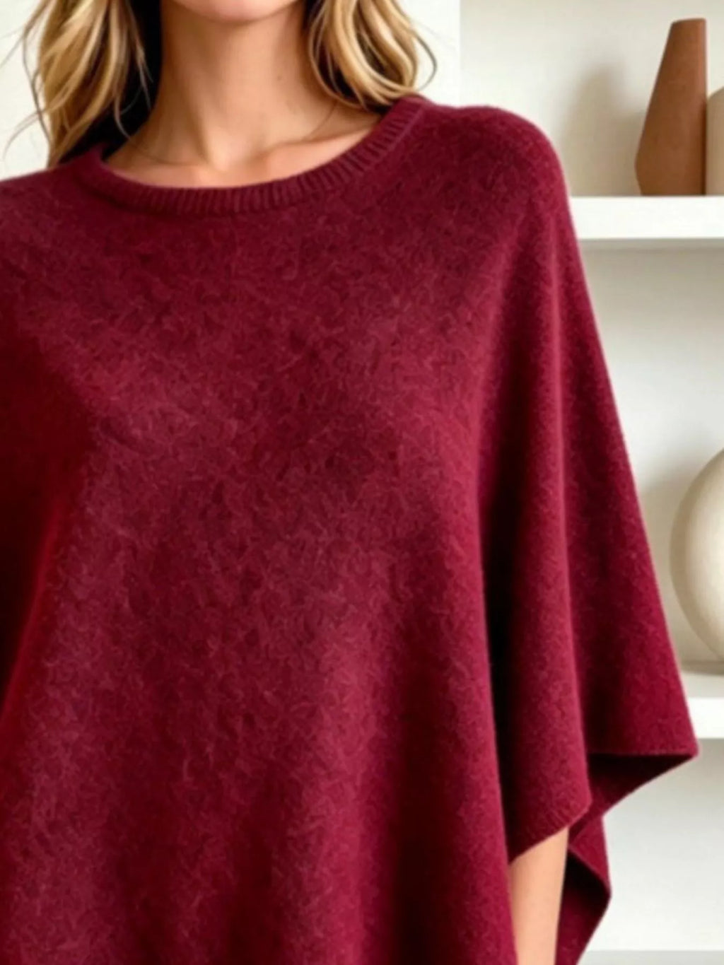 Asymmetrical Hem Knit Poncho - Lilixa.store