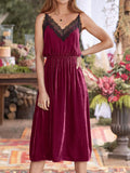 Velvet Cami Lounge Dress with Lace Trim - Lilixa.store