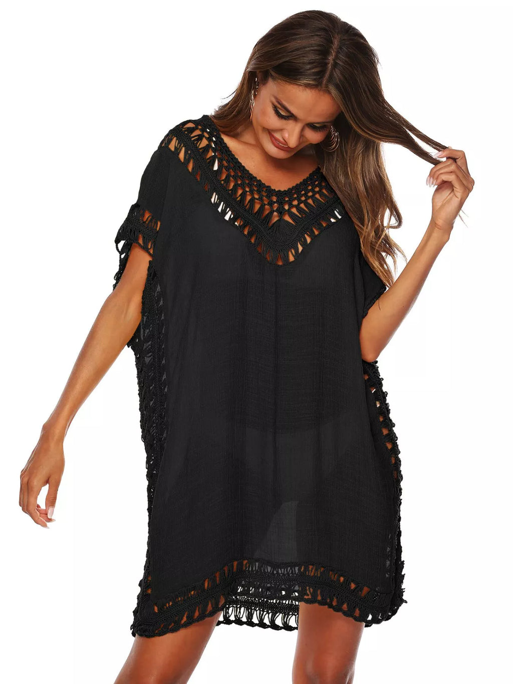 Crochet Trim V-Neck Cover-Up Dress - Lilixa.store