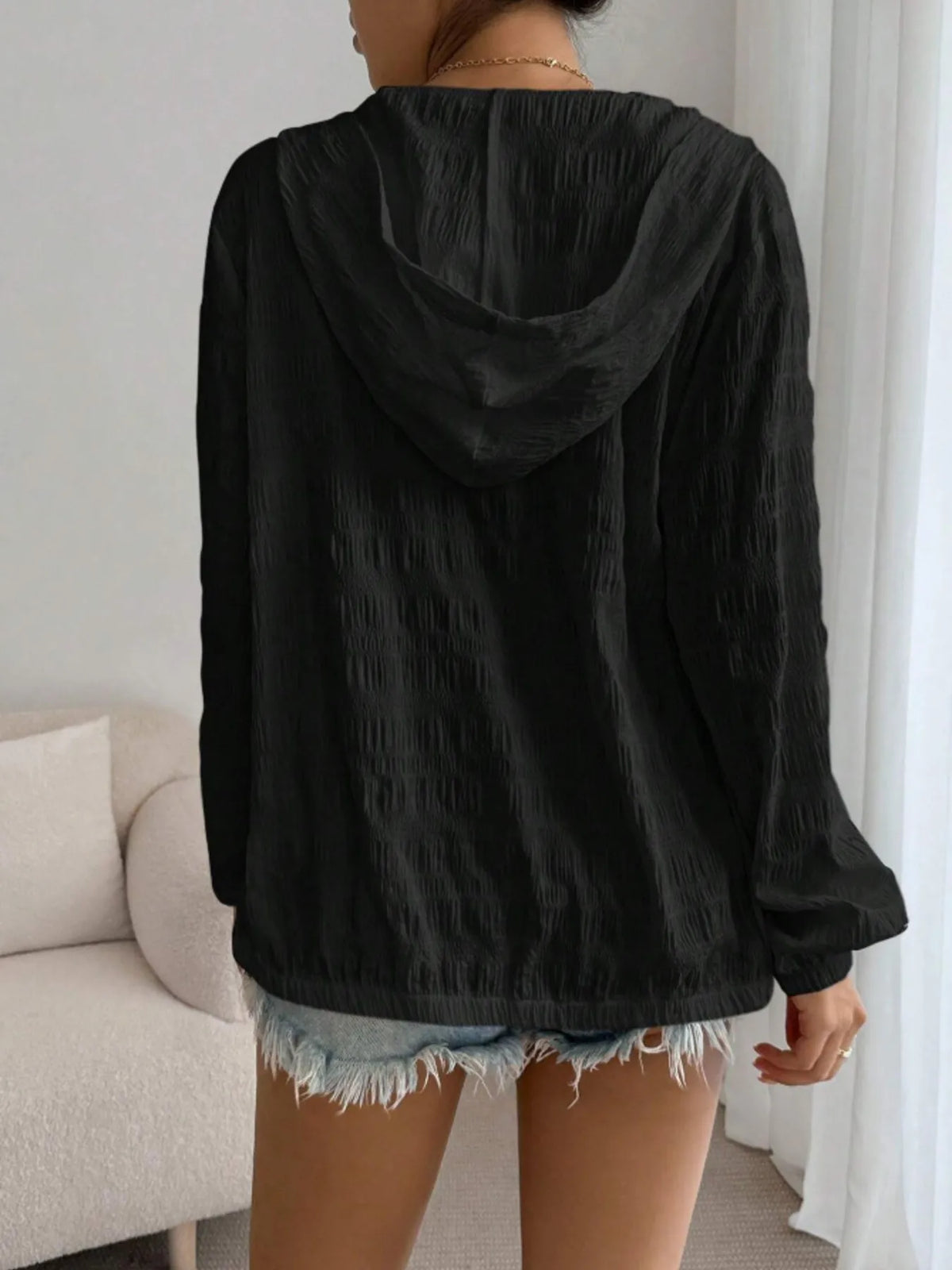 Zip Up Long Sleeve Hooded Outerwear, view 6
