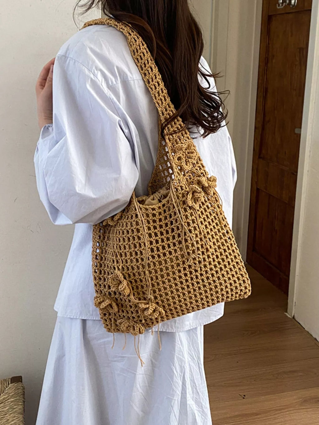 Crochet Flower Hobo Shoulder Bag - Lilixa.store