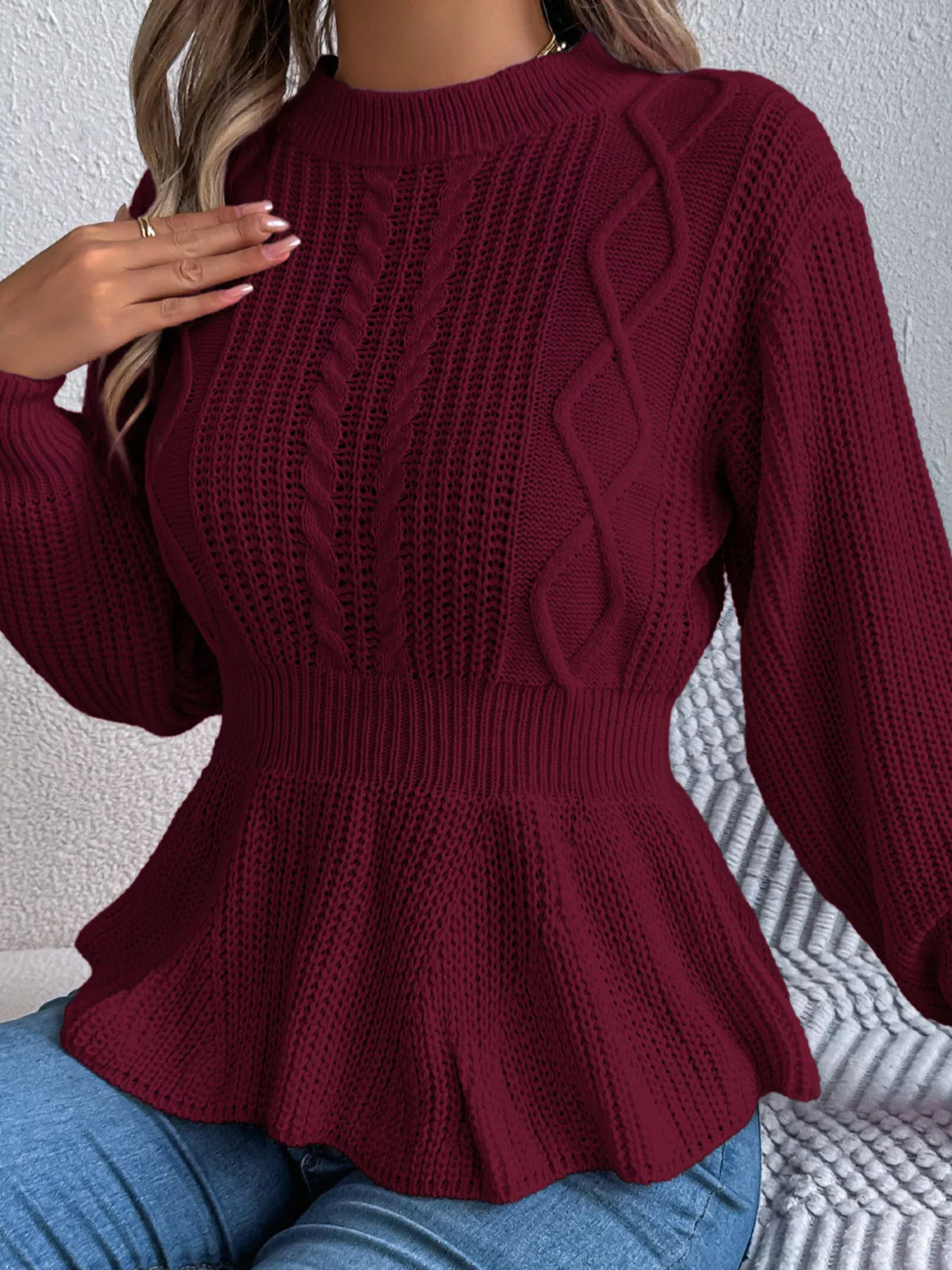 Cable Knit Peplum Sweater