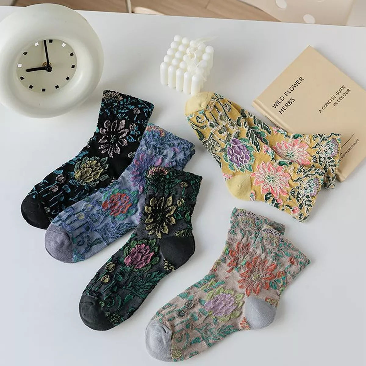 Floral Jacquard Crew Socks - Lilixa.store