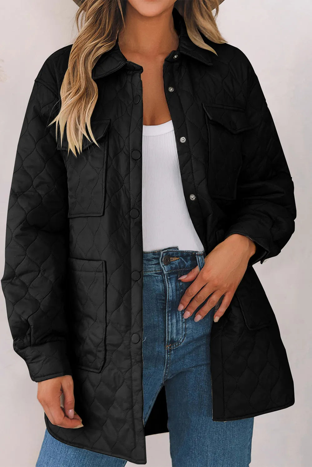 Snap Down Collared Winter Coat - Lilixa.store