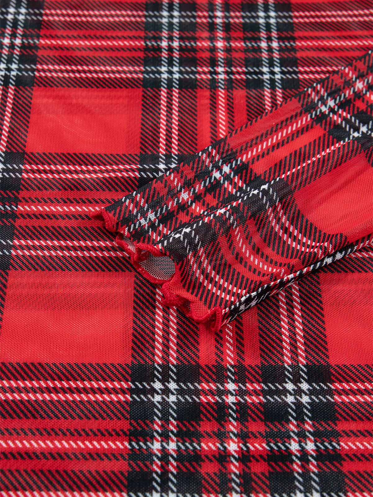 Sheer Plaid Mock Neck Long Sleeve Blouse in Deep Rose, view 9