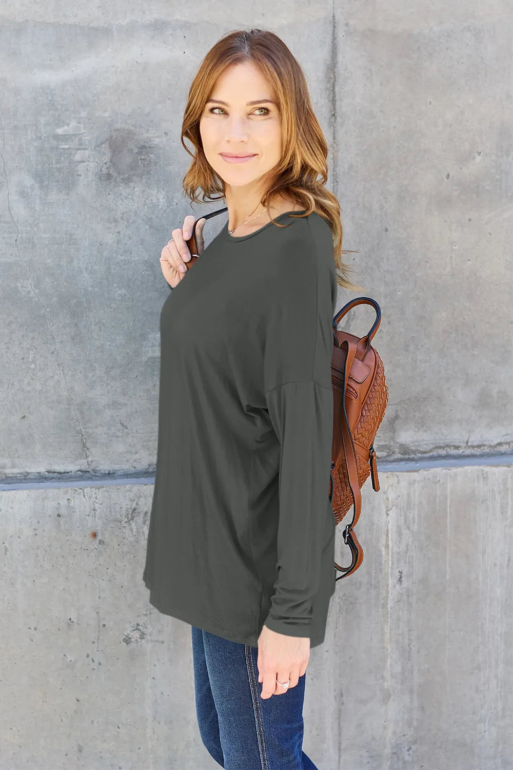 Basic Bae Full Size Round Neck Dropped Shoulder T-Shirt - Lilixa.store