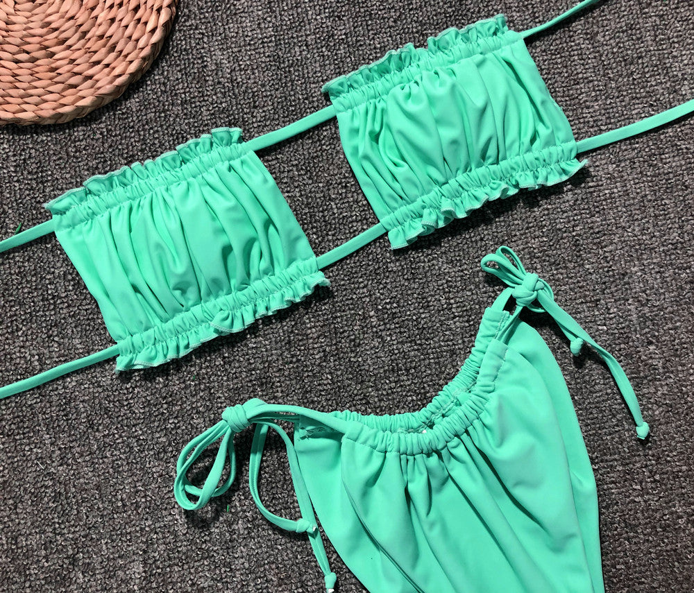 Frill Trim Ruched Bikini Set - Lilixa.store