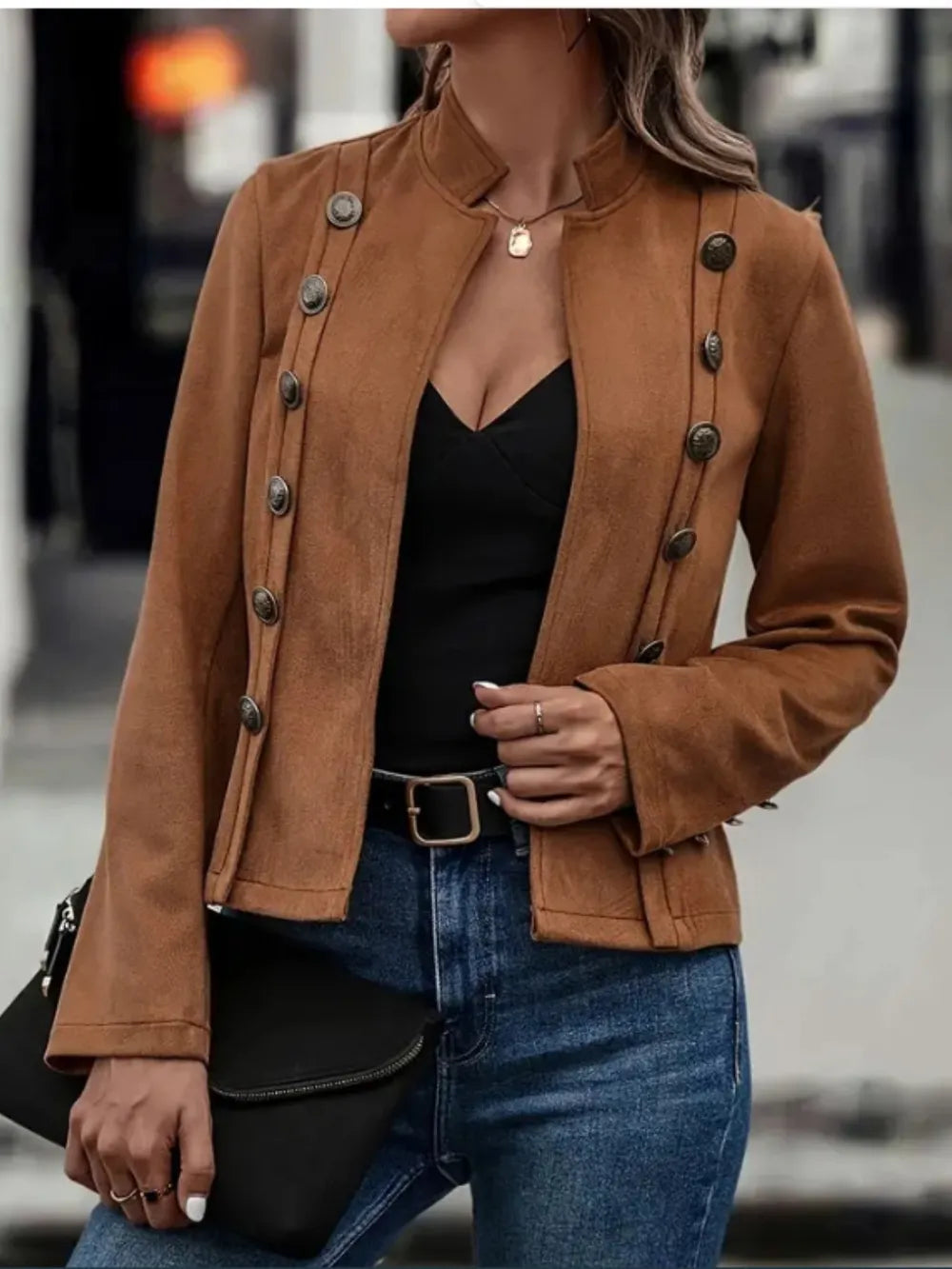 Decorative Button Open Front Long Sleeve Jacket, view 2