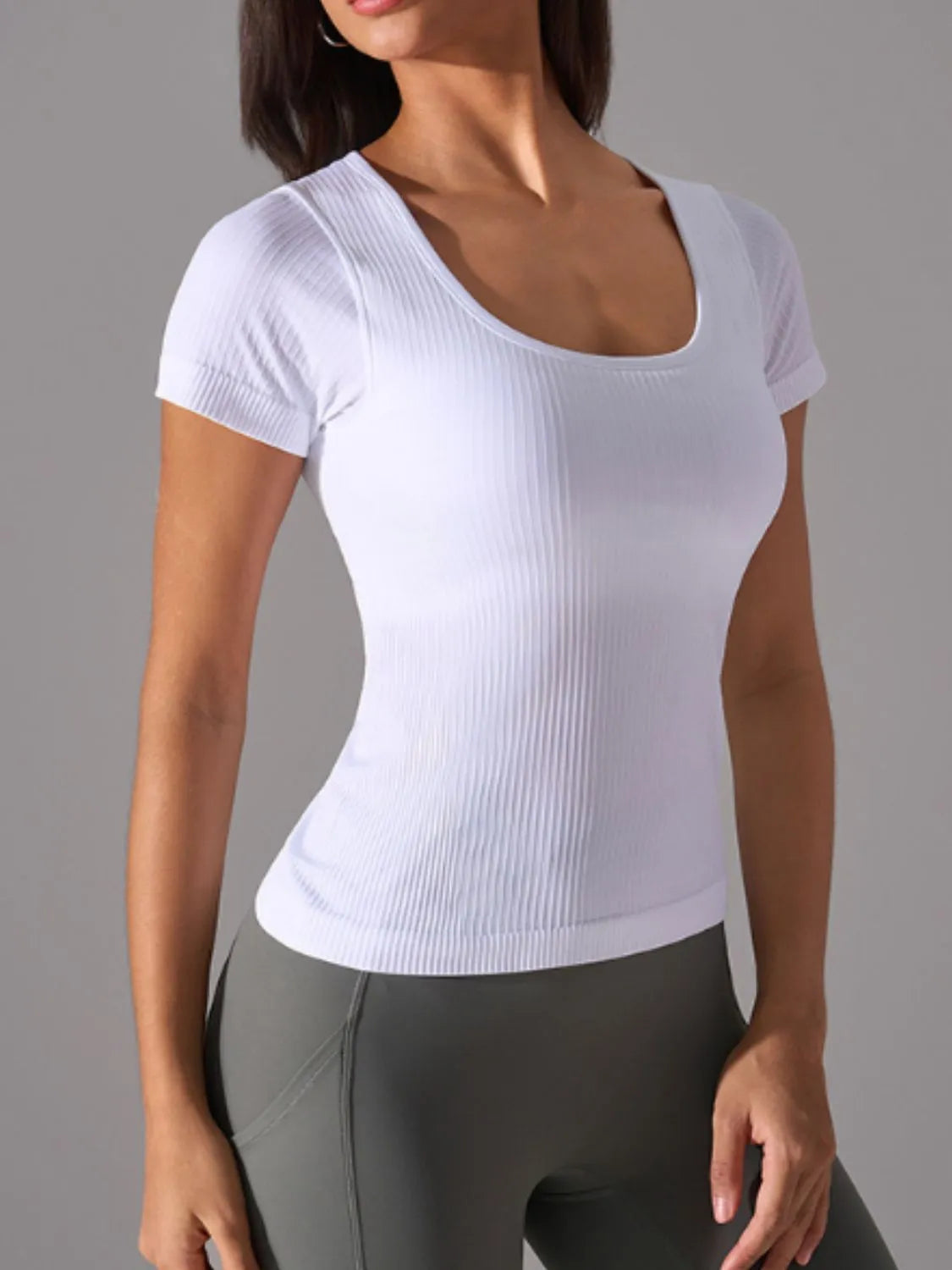 Square Neck Active T-Shirt with Detachable Chest Pads, view 4