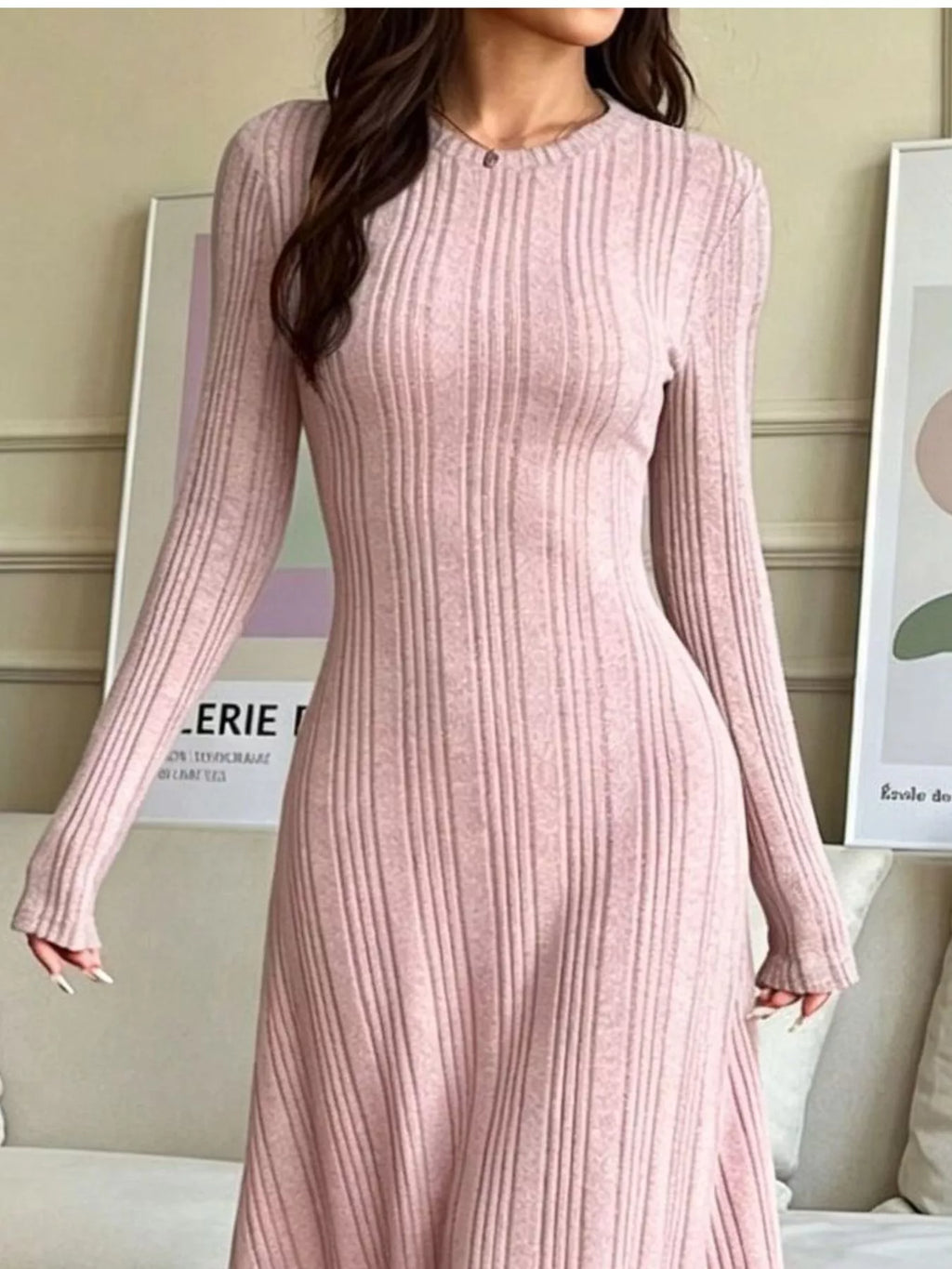 Long Sleeve Ribbed Knit Dress - Lilixa.store