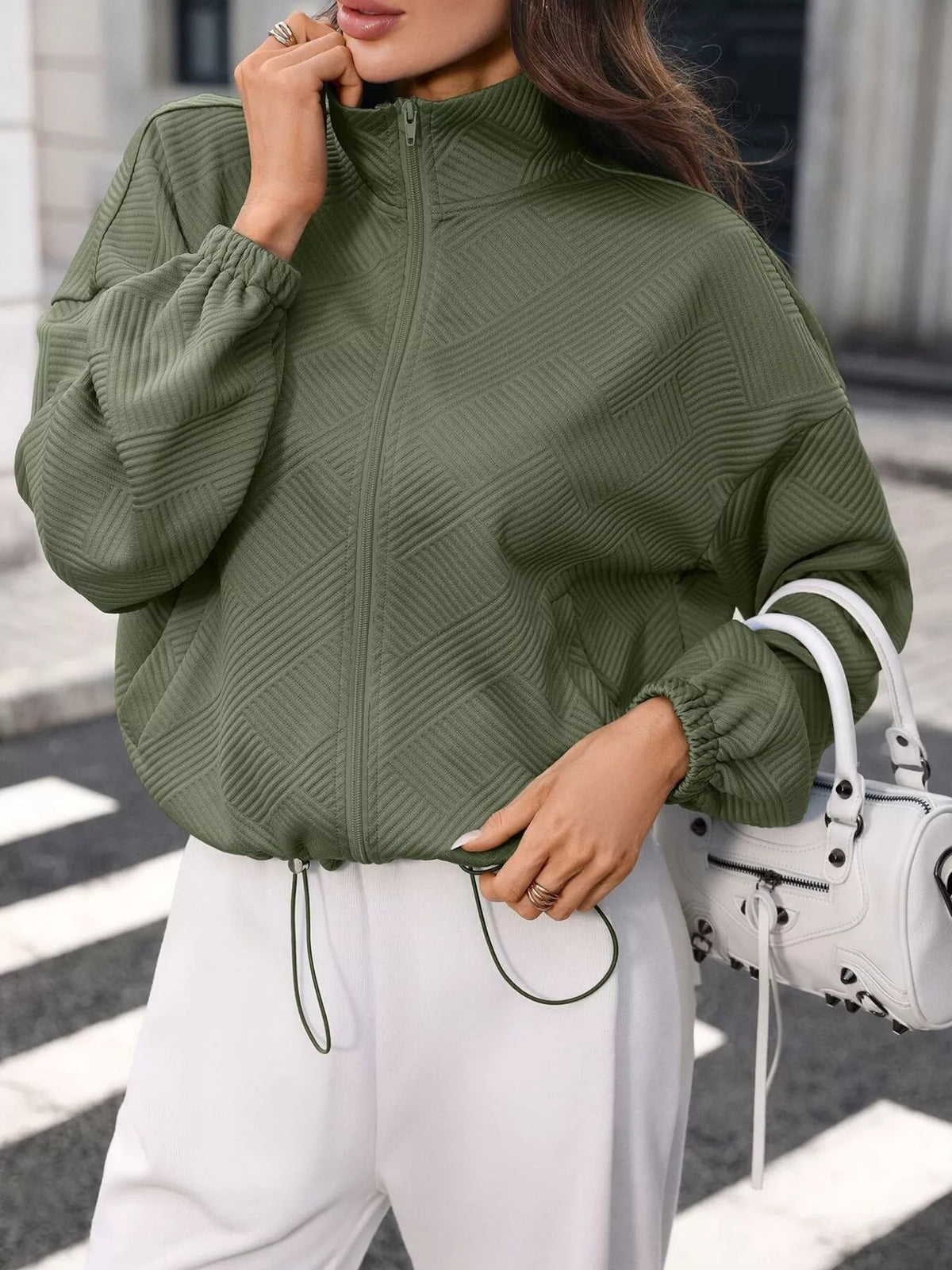 Textured Zip-Up Casual Jacket