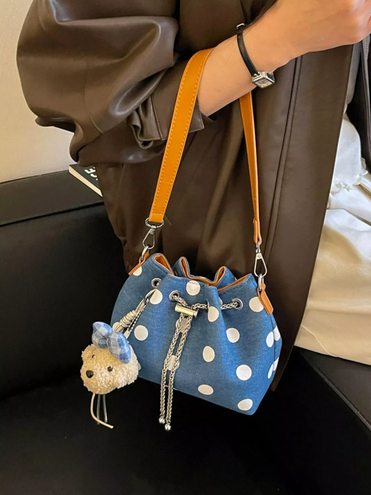 Polka Dot Bucket Crossbody Bag