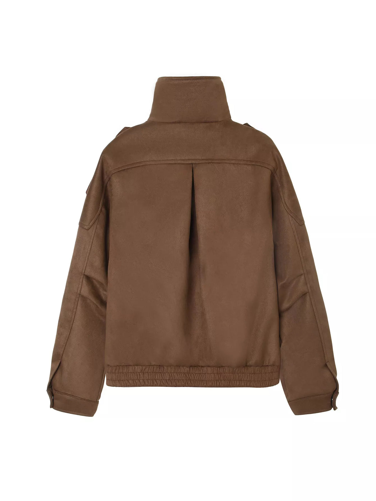 Asymmetrical Zipper Moto Jacket with Belt Detail in Brown, view 3