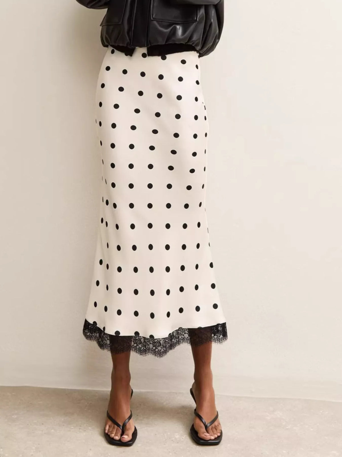 Polka Dot Midi Skirt with Lace Trim - Lilixa.store