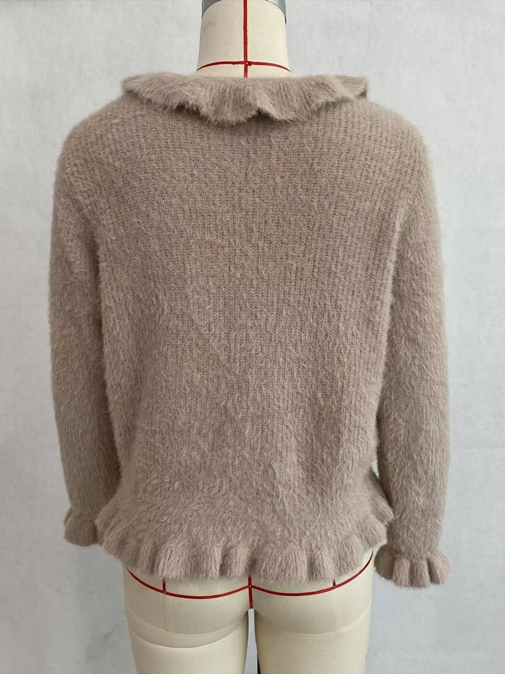 Soft Fuzzy Cardigan with Ruffled Collar and Pearl Buttons, view 20