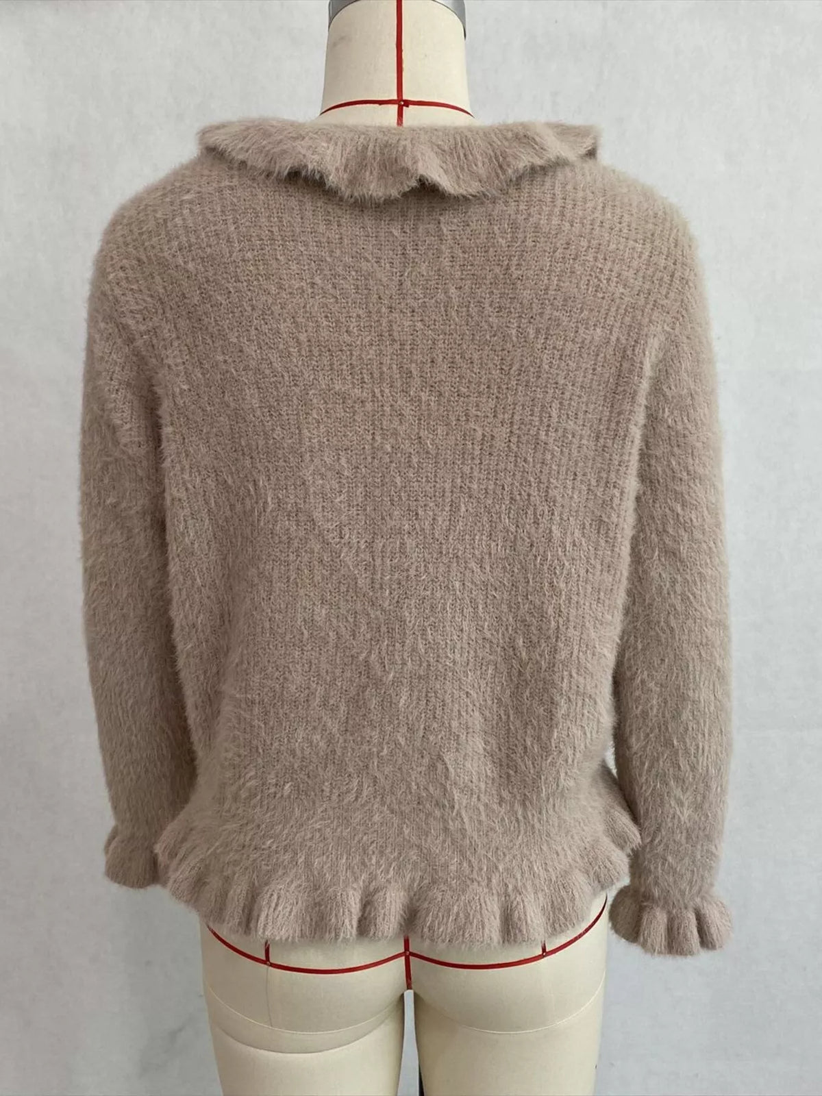 Soft Fuzzy Cardigan with Ruffled Collar and Pearl Buttons, view 20
