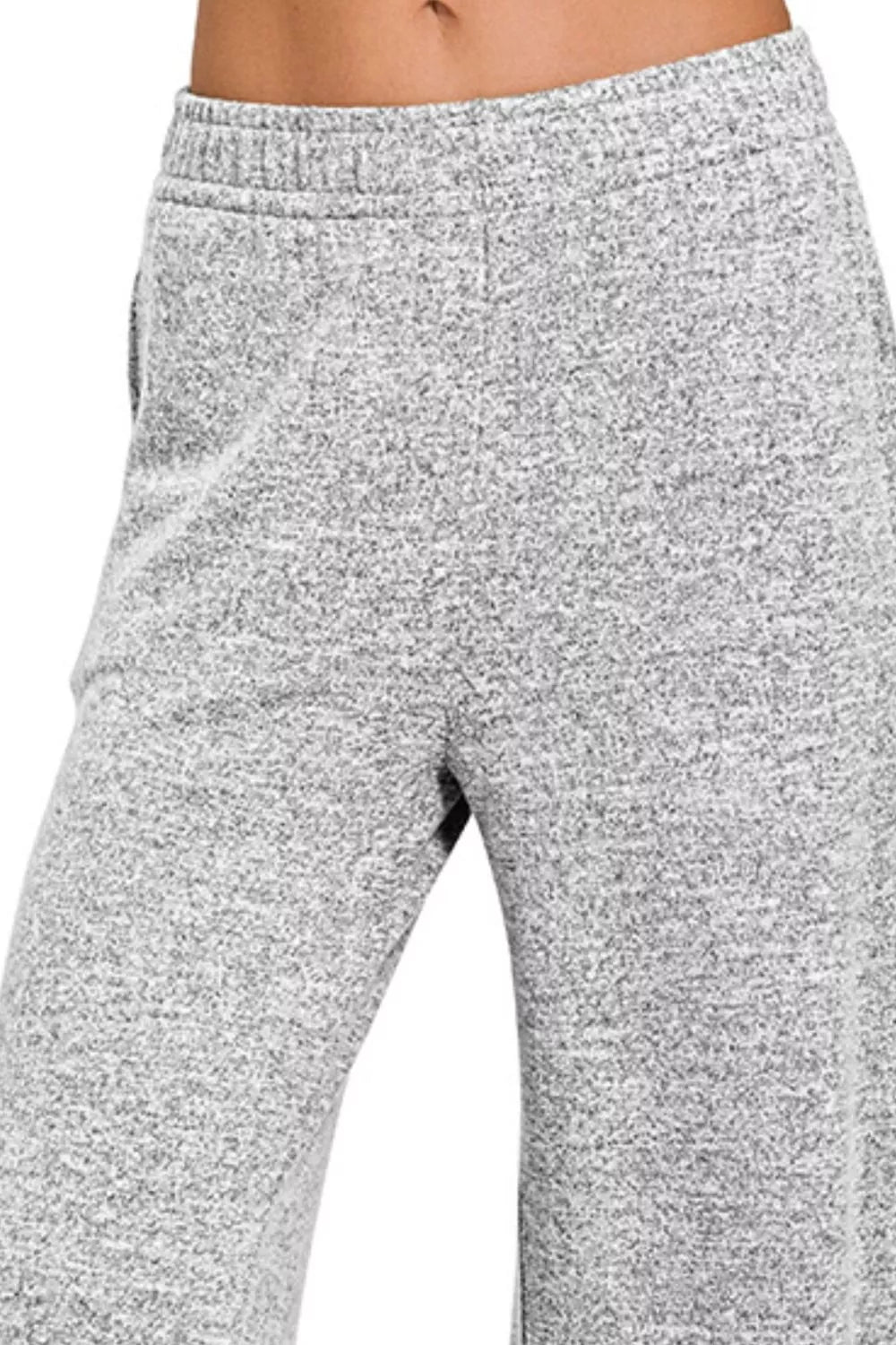 Zenana Soft Melange Hacci Elastic Waistband Lounge Pants - Lilixa.store