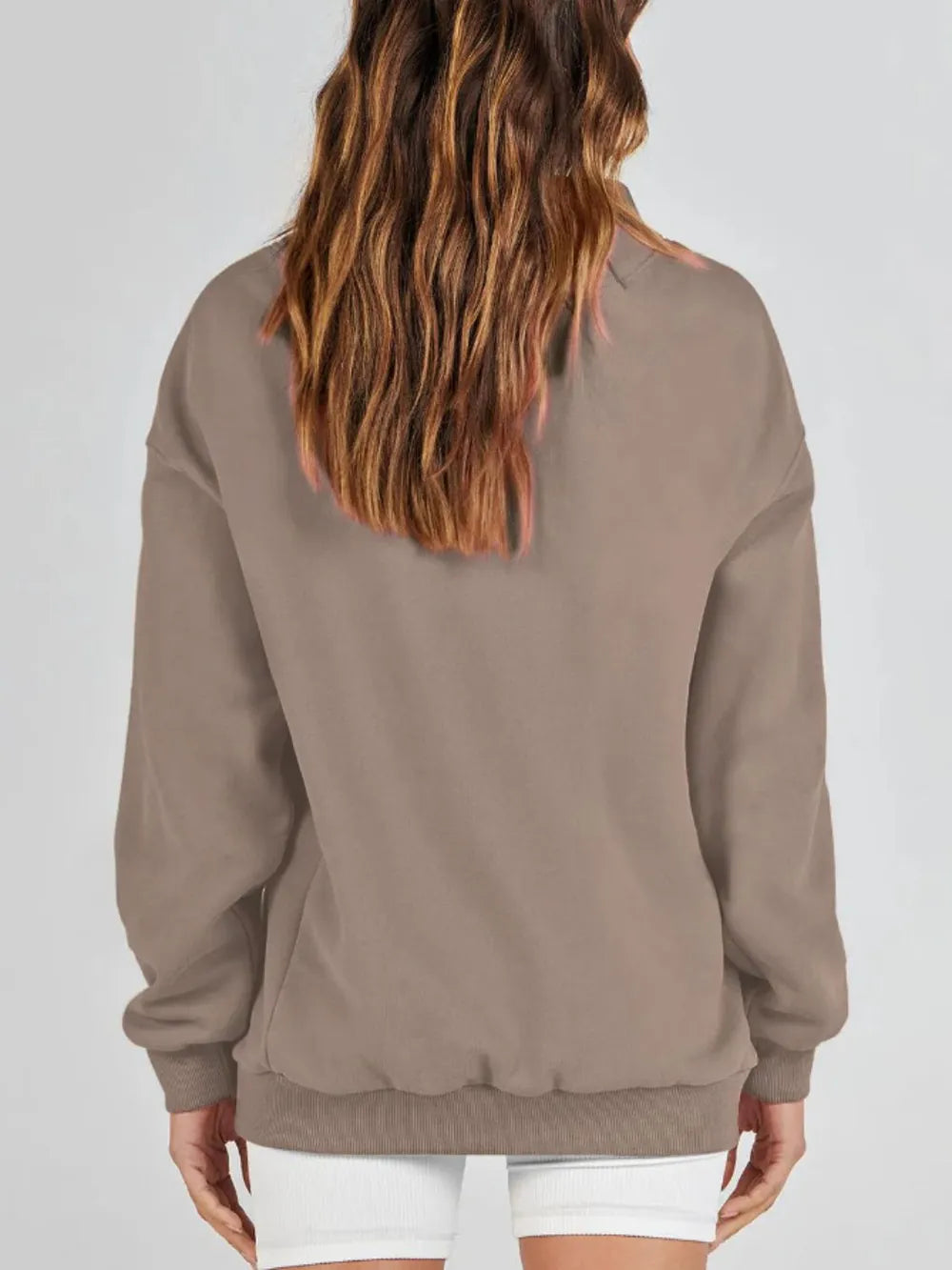 Mock Neck Drop Shoulder Long Sleeve Sweatshirt - Lilixa.store