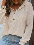 Casual Waffle Knit Button Detail Hoodie - Lilixa.store