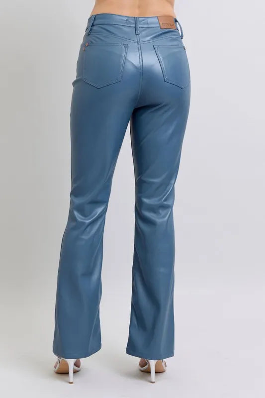 Judy Blue Full Size High Waist Tummy Control Faux Leather Bootcut Pants Plus Size - Lilixa.store