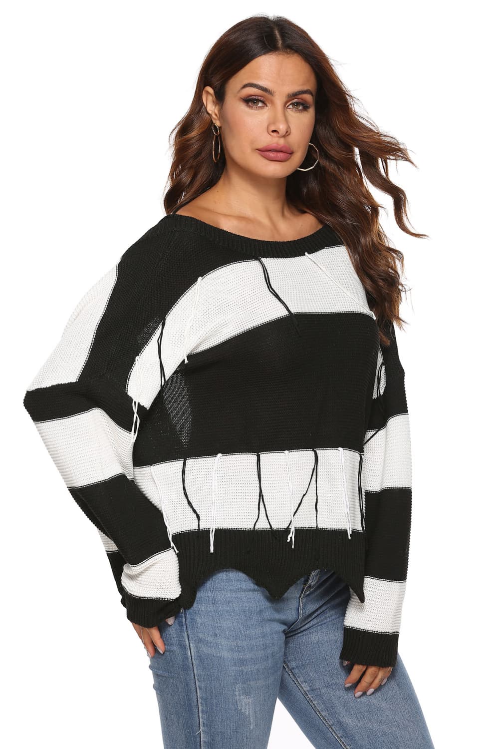 Color Block Backless Long Sleeve Sweater in Stripe, view 4