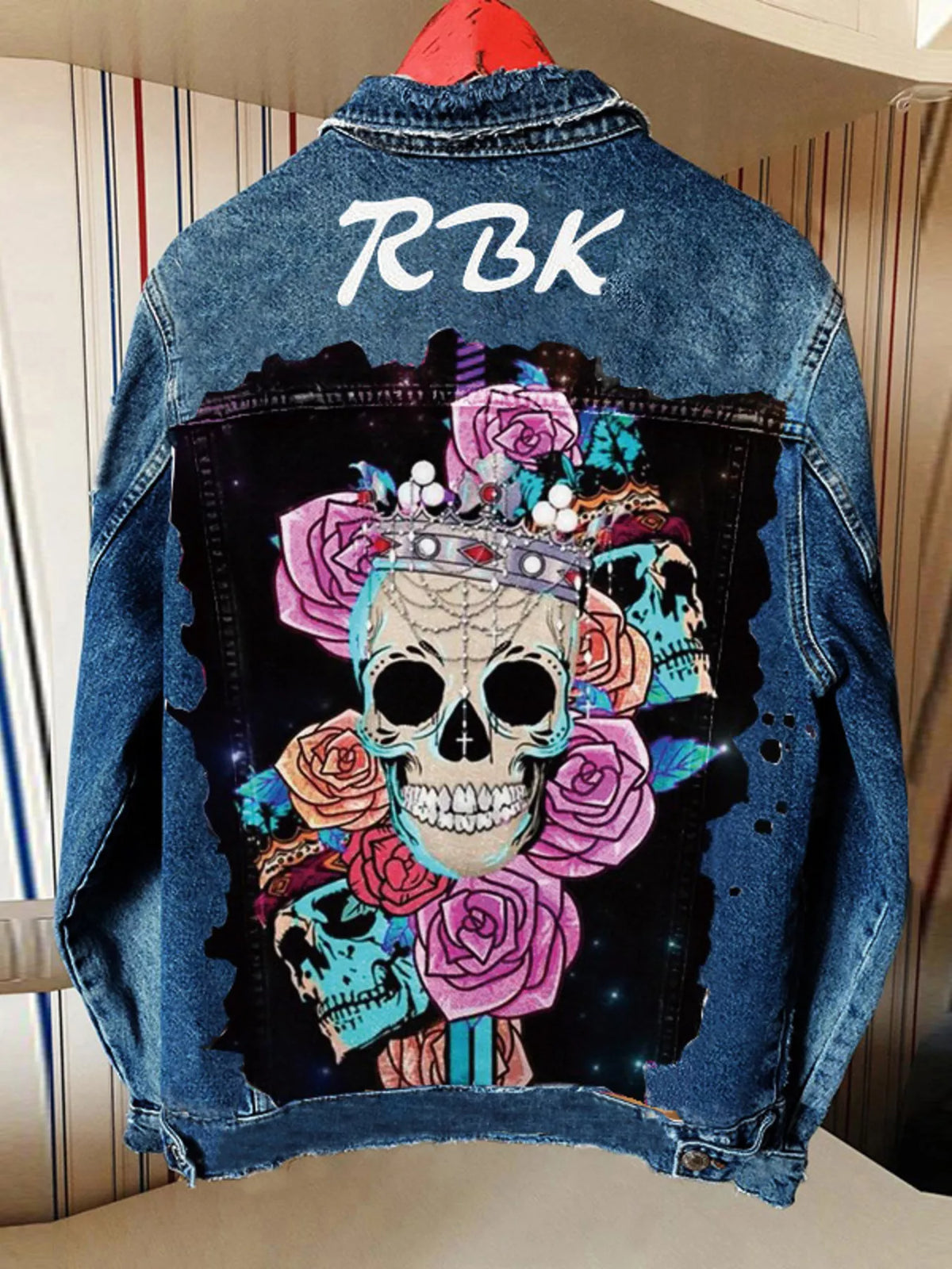 Full Size Skull and Rose Graphic Denim Jacket Plus Size - Lilixa.store