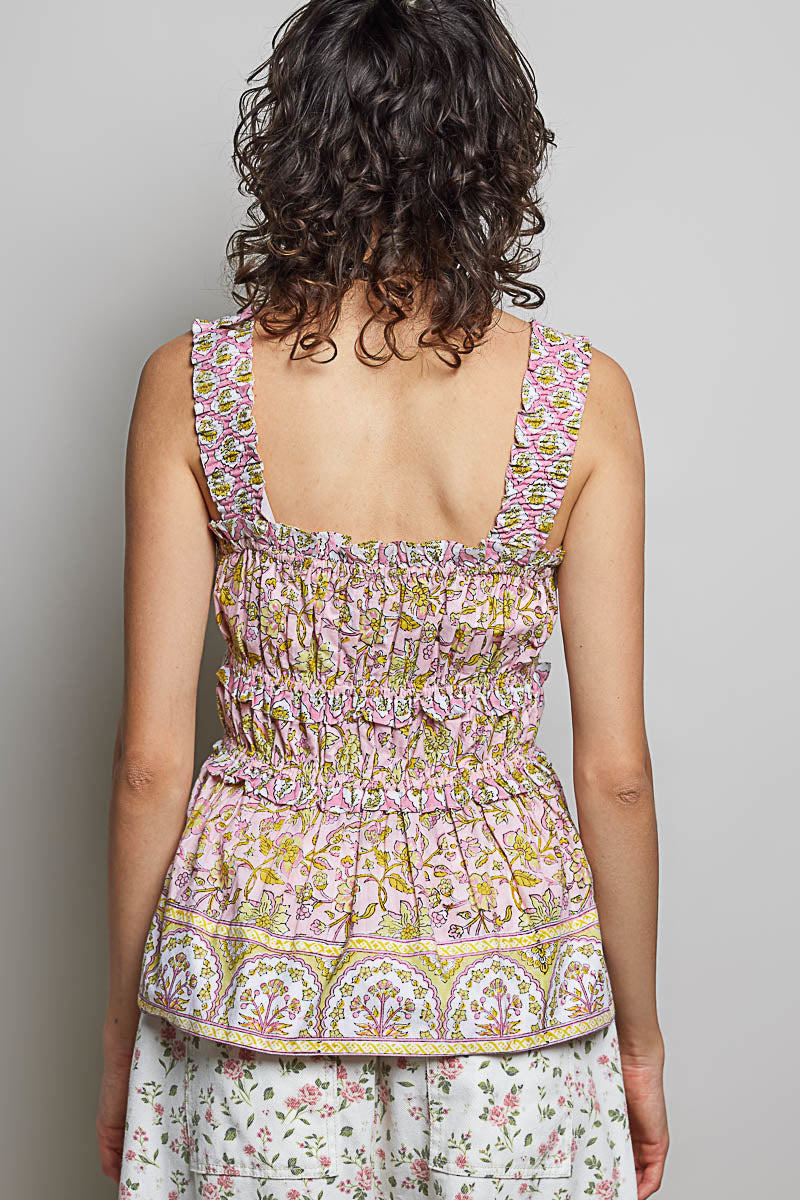 POL Smocked Printed Square Neck Peplum Tank with Ruffle Trim - Lilixa.store