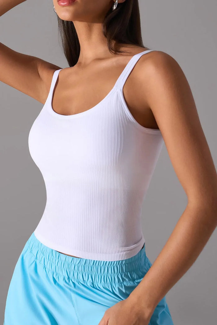 Scoop Neck Active Tank with Detachable Chest Pads - Lilixa.store