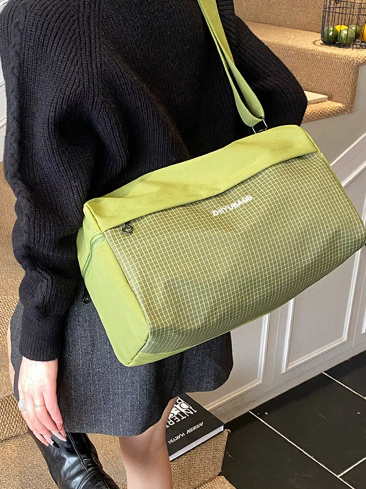 Plaid Oxford Cloth Travel Bag, view 5
