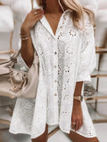 Eyelet Embroidered Button-Down Oversize Shirt - Lilixa.store