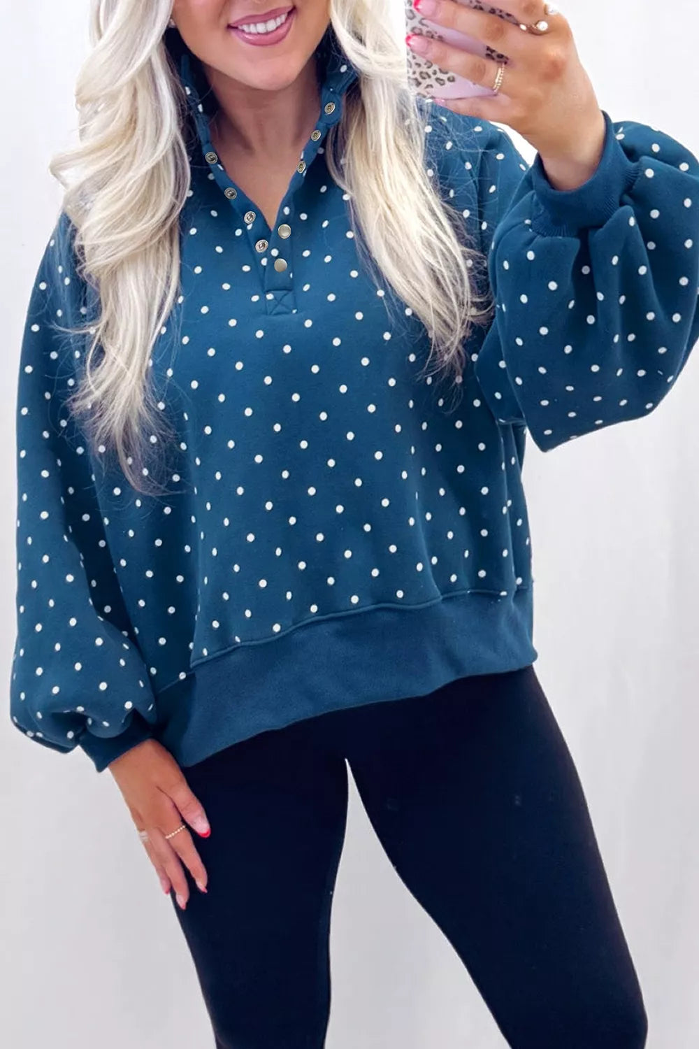 Polka Dot Snap-Button Sweatshirt - Lilixa.store