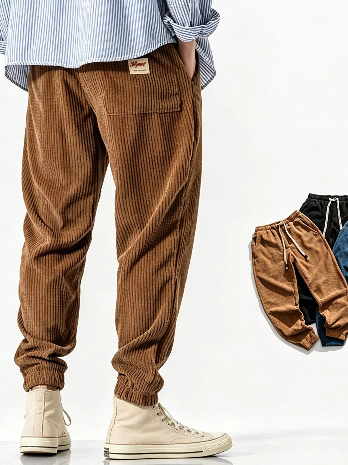 Men's Plus Size Corduroy Joggers with Elastic Cuffs