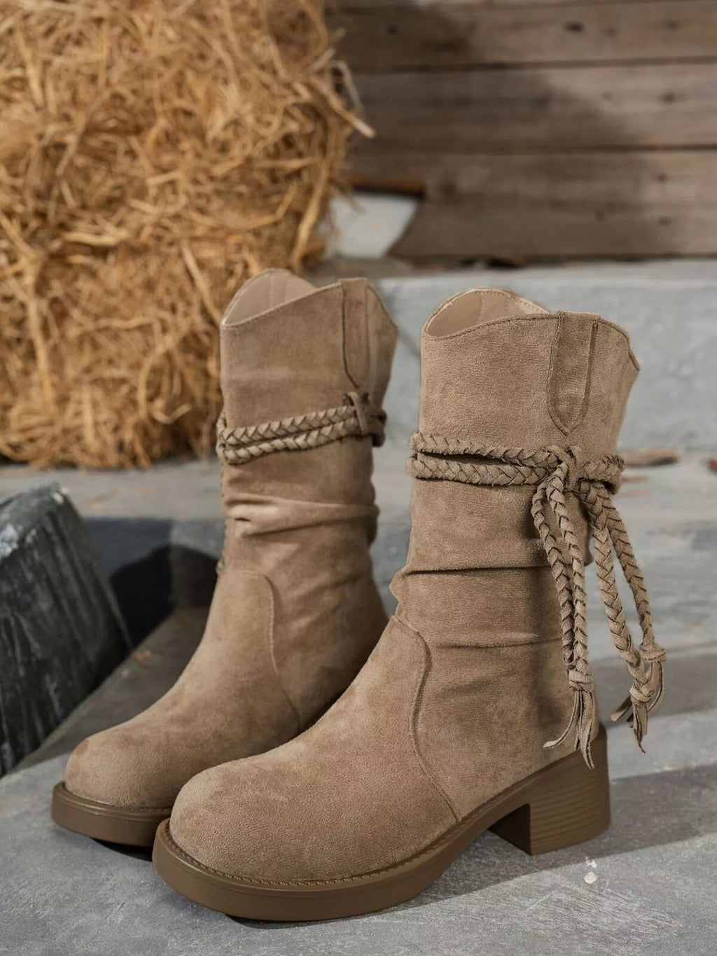 Round Toe Block Heels Boots, view 4