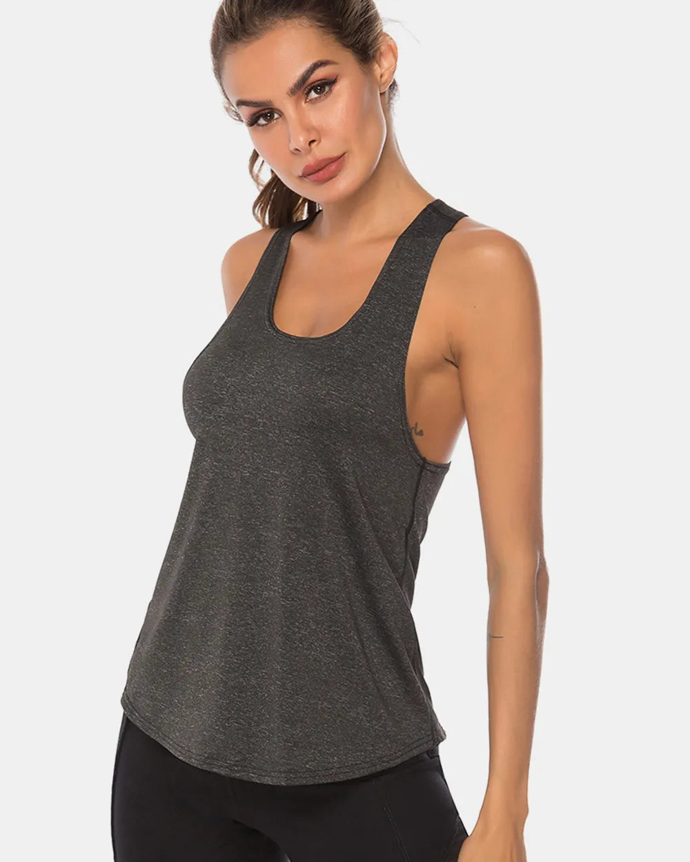 Full Size Scoop Neck Wide Strap Active Tank - Lilixa.store