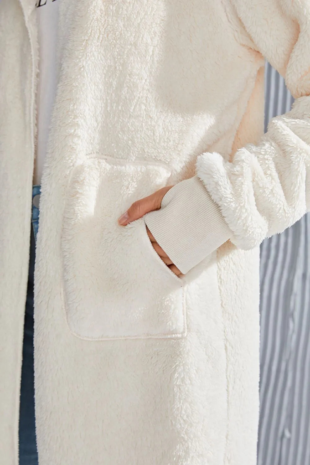 Double Take Full Size Hooded Teddy Bear Jacket with Thumbholes - Lilixa.store