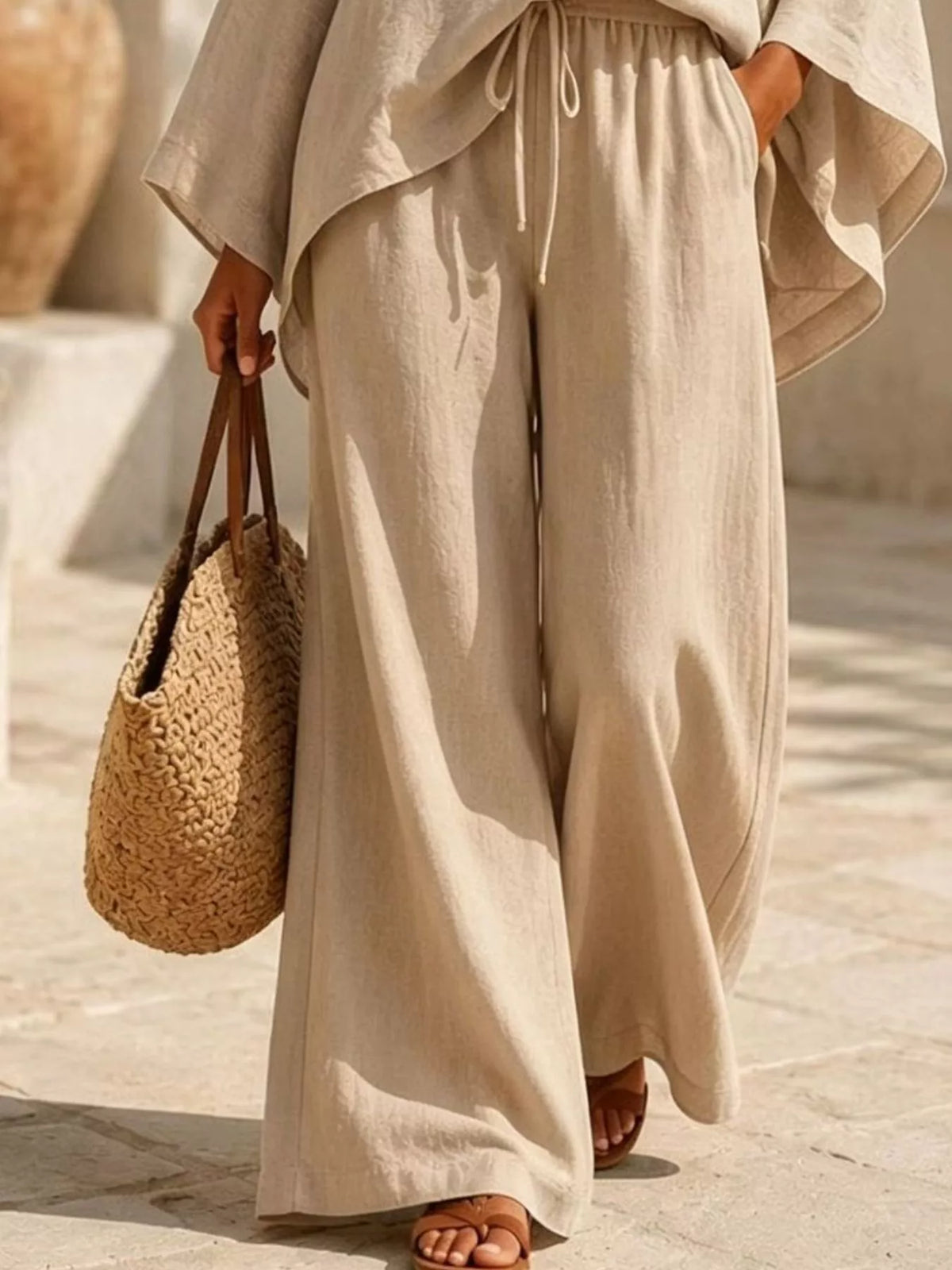 Full Size Loose Fit Top and Wide-Leg Pants Set Plus Size, view 4