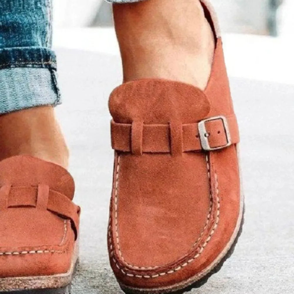 Round Toe Low Heel Buckle Loafers - Lilixa.store