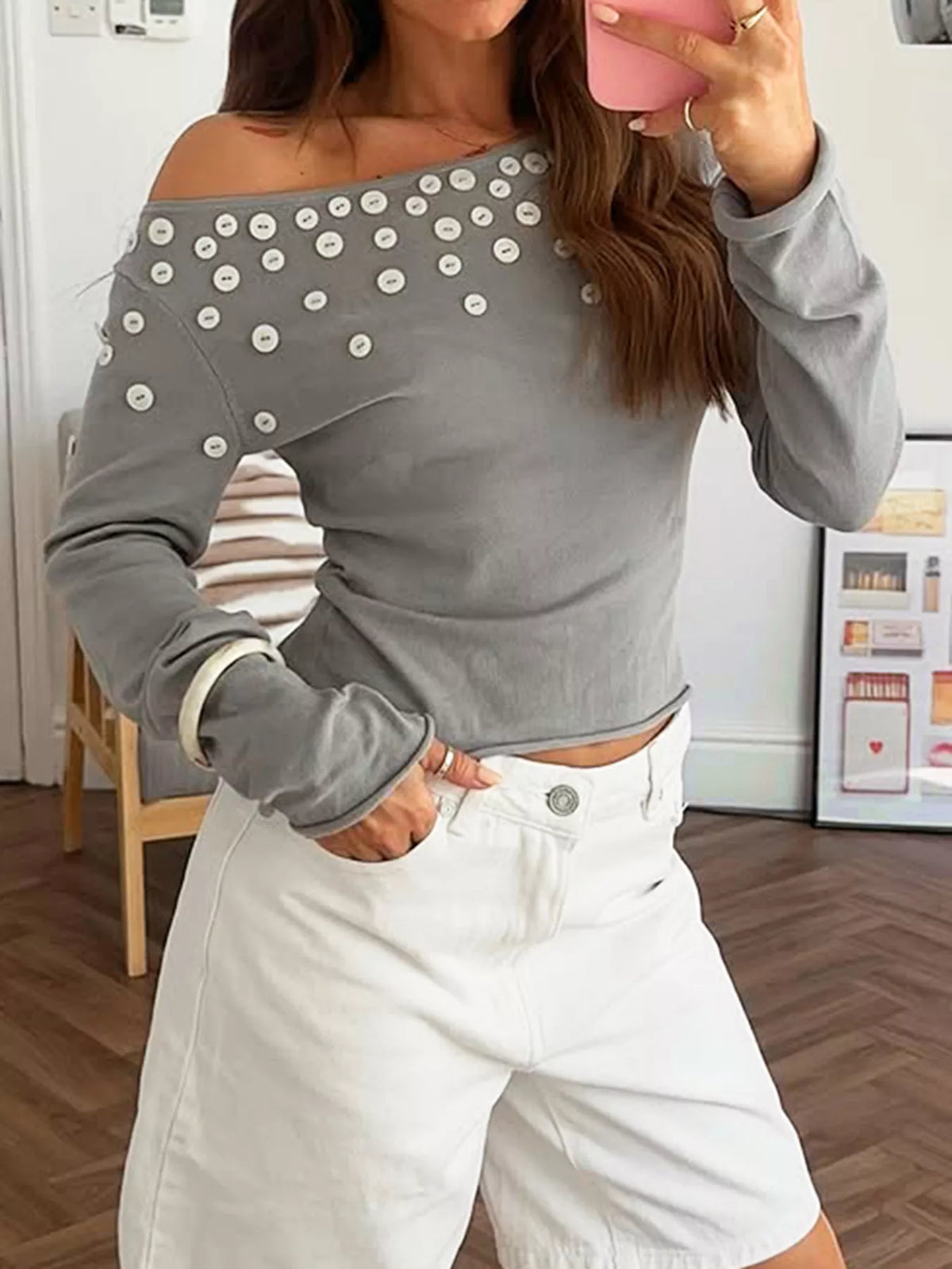 Decorative Button One Shoulder Top - Lilixa.store