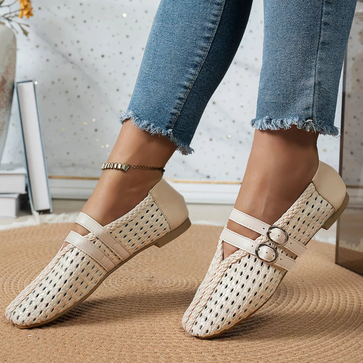 Woven Hollow-Out Slip-Ons - Lilixa.store