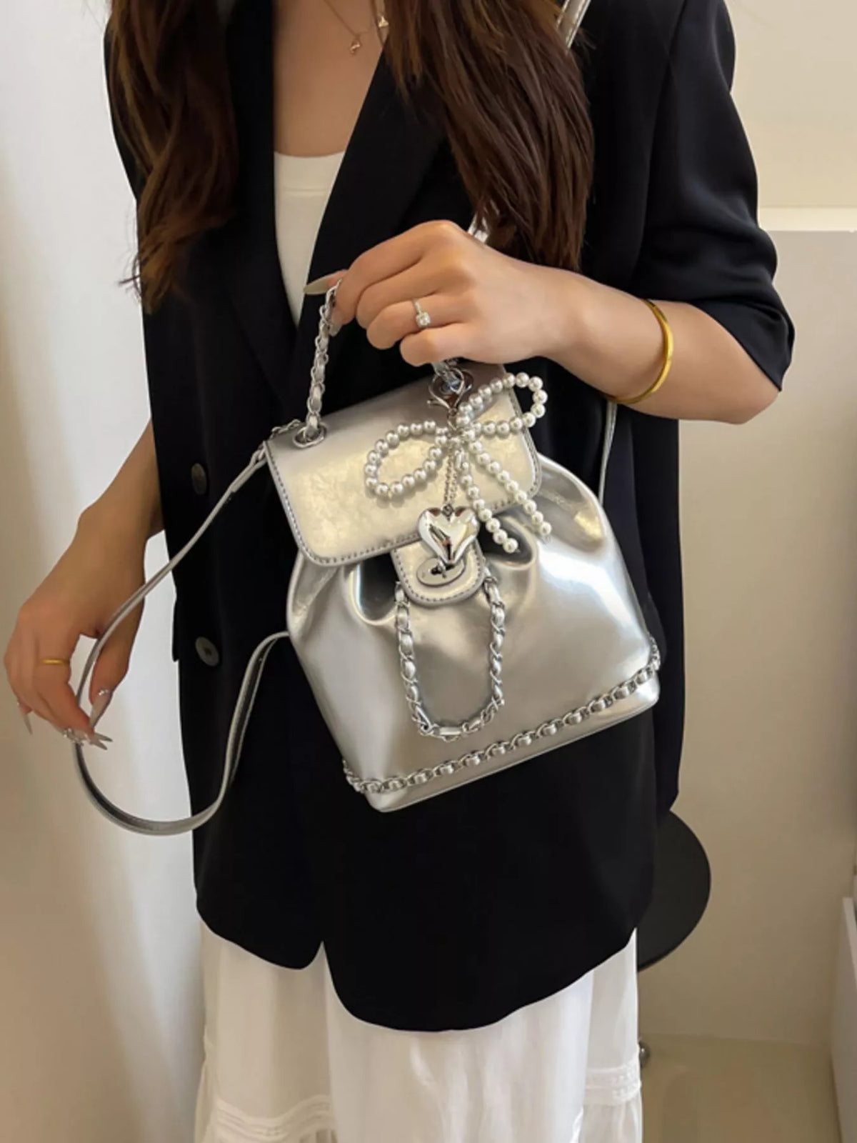 Pearl Decor Backpack Bag - Lilixa.store